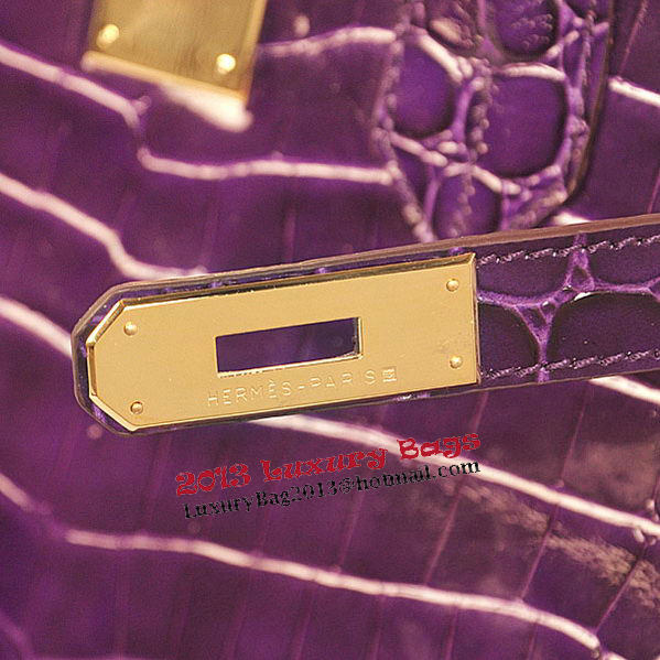 Hermes Birkin 35CM Tote Bag Purple Iridescent Croco Leather Gold