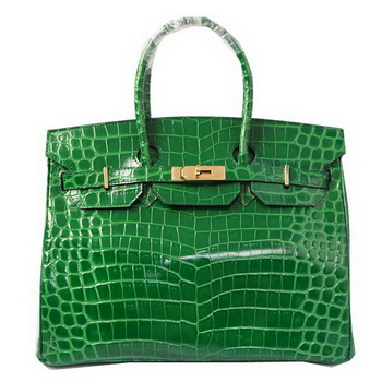 Hermes Birkin 35CM Tote Bags Green Iridescent Croco Leather Gold