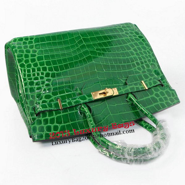 Hermes Birkin 35CM Tote Bags Green Iridescent Croco Leather Gold