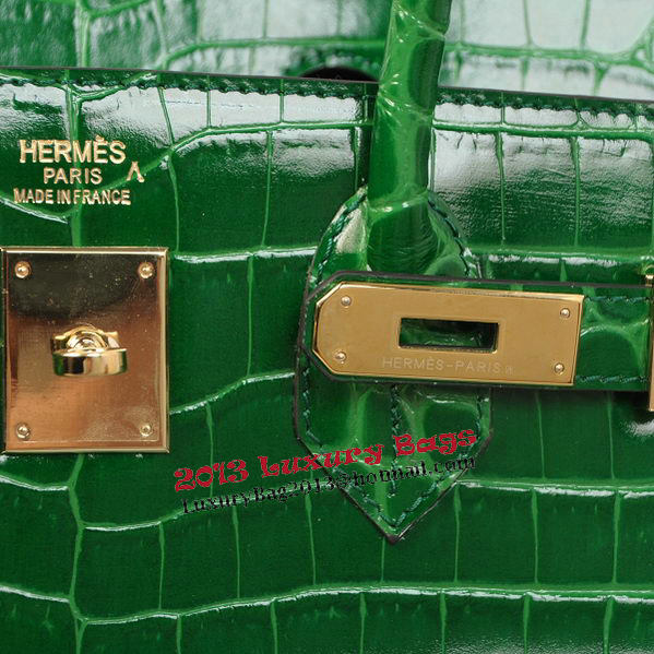 Hermes Birkin 35CM Tote Bags Green Iridescent Croco Leather Gold