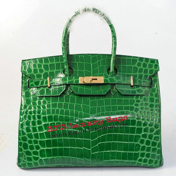 Hermes Birkin 35CM Tote Bags Green Iridescent Croco Leather Gold