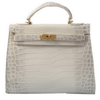 Hermes Kelly 32cm Shoulder Bags OFFWhite Croco Leather Gold