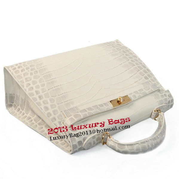 Hermes Kelly 32cm Shoulder Bags OFFWhite Croco Leather Gold