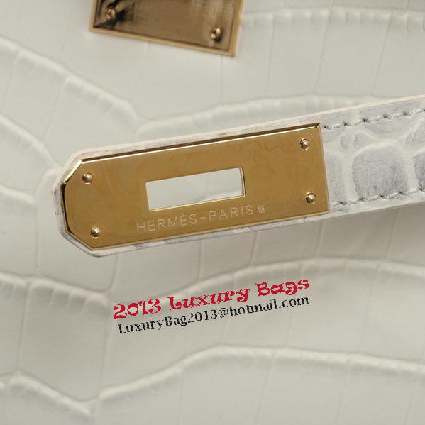 Hermes Kelly 32cm Shoulder Bags OFFWhite Croco Leather Gold