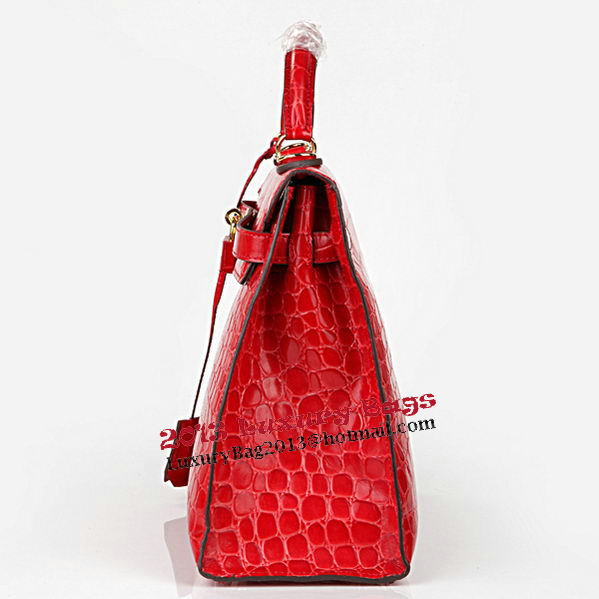 Hermes Kelly 32cm Shoulder Bags Red Iridescent Croco Leather Gold