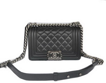 Chanel Boy Flap Shoulder Bag Black Original Lambskin Leather CHA67085 Silver