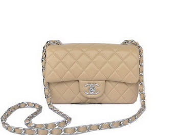 Chanel mini Classic Flap Bag Apricot Original Sheekskin CHA1116 Silver