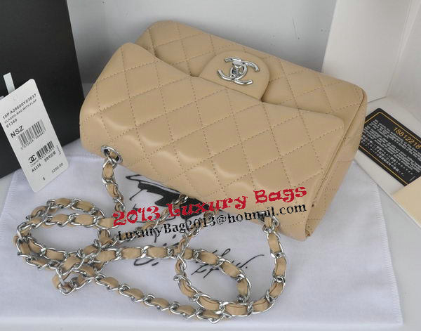 Chanel mini Classic Flap Bag Apricot Original Sheekskin CHA1116 Silver