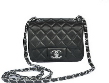 Chanel mini Classic Flap Bag Black Original Sheekskin CHA1115 Silver