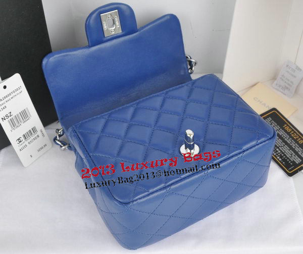 Chanel mini Classic Flap Bag Blue Original Sheekskin CHA1115 Silver