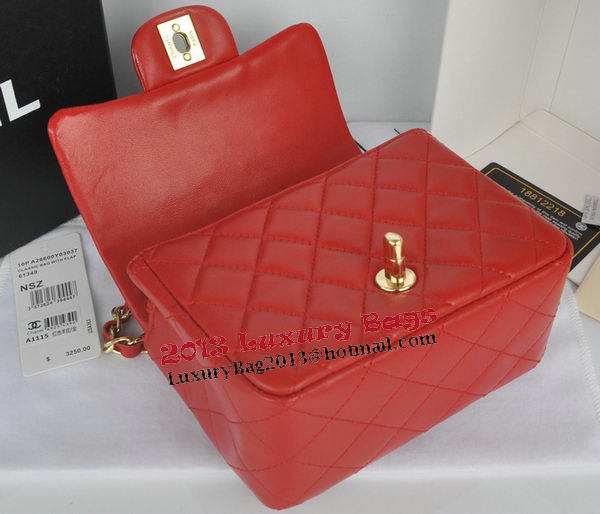 Chanel mini Classic Flap Bag Red Original Sheekskin CHA1115 Gold