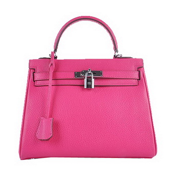 Hermes Kelly 28cm Shoulder Bags Rose Grainy Leather Silver
