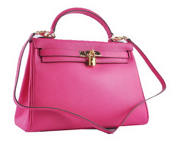 Hermes Kelly 32cm Shoulder Bags Rosy Grainy Leather Gold