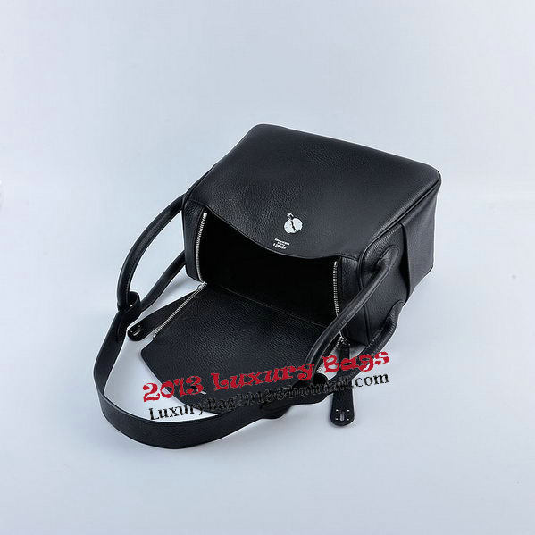 Hermes Lindy 30CM Grainy Leather Shoulder Bag H6207 Black