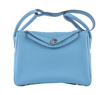 Hermes Lindy 30CM Grainy Leather Shoulder Bag H6207 Light Blue