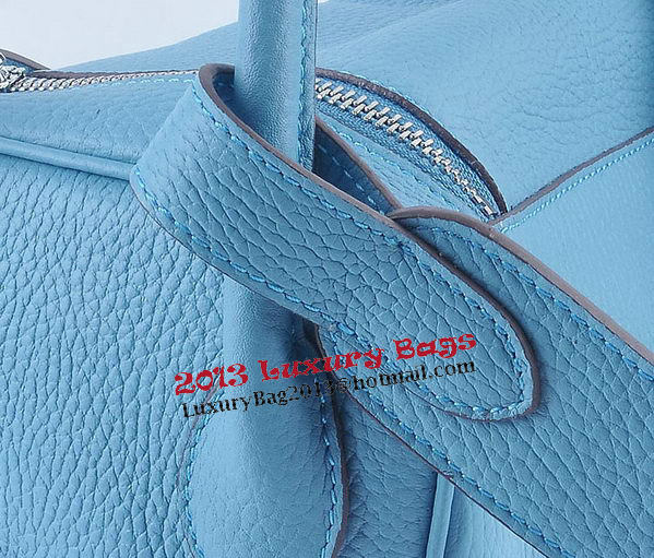 Hermes Lindy 30CM Grainy Leather Shoulder Bag H6207 Light Blue