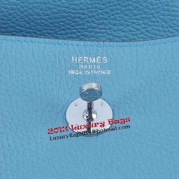 Hermes Lindy 30CM Grainy Leather Shoulder Bag H6207 Light Blue