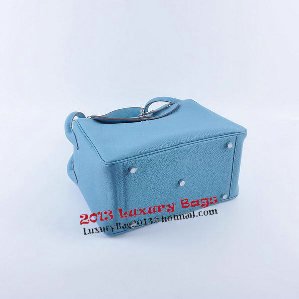 Hermes Lindy 30CM Grainy Leather Shoulder Bag H6207 Light Blue
