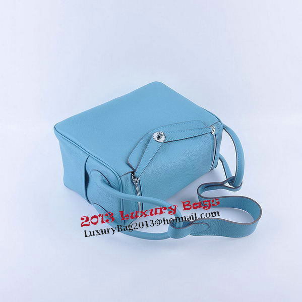 Hermes Lindy 30CM Grainy Leather Shoulder Bag H6207 Light Blue