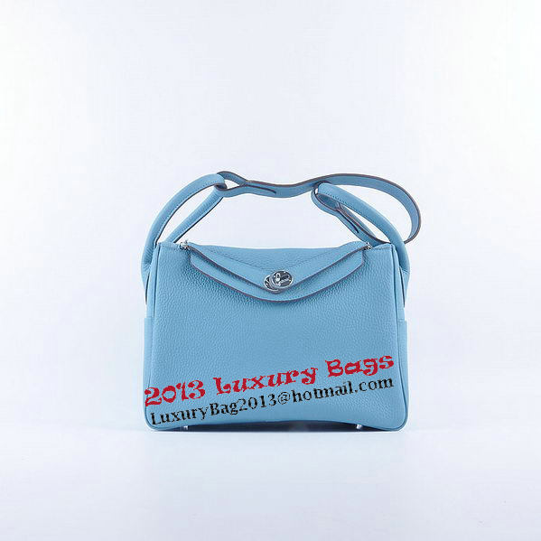 Hermes Lindy 30CM Grainy Leather Shoulder Bag H6207 Light Blue