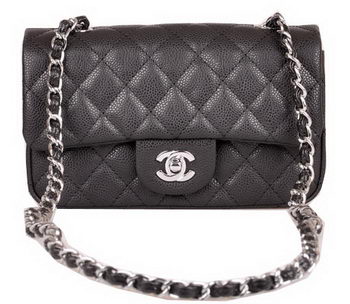 Chanel mini Classic Flap Bag Black Cannage Pattern 1117 Silver