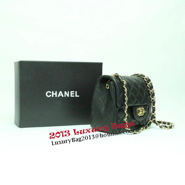 Chanel mini Classic Flap Bag Black Leather 1115 Gold Chain