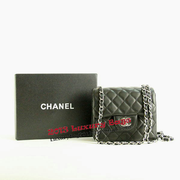 Chanel mini Classic Flap Bag Black Leather 1115 Silver Chain