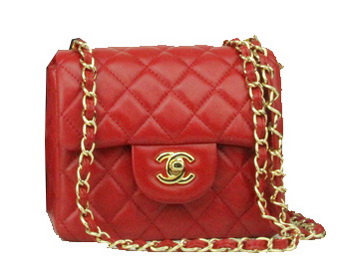 Chanel mini Classic Flap Bag Red Leather 1115 Gold Chain