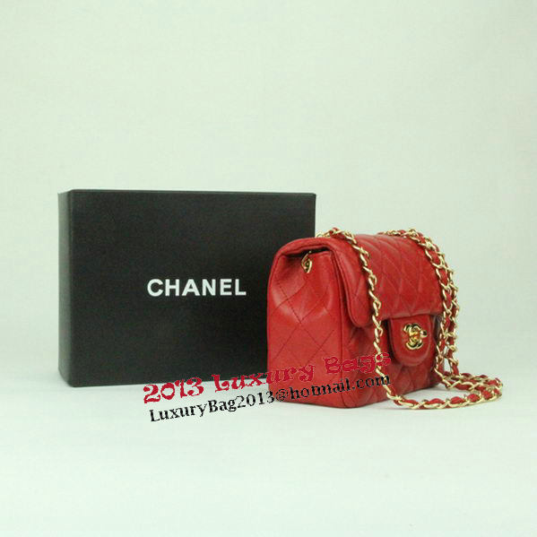 Chanel mini Classic Flap Bag Red Leather 1115 Gold Chain