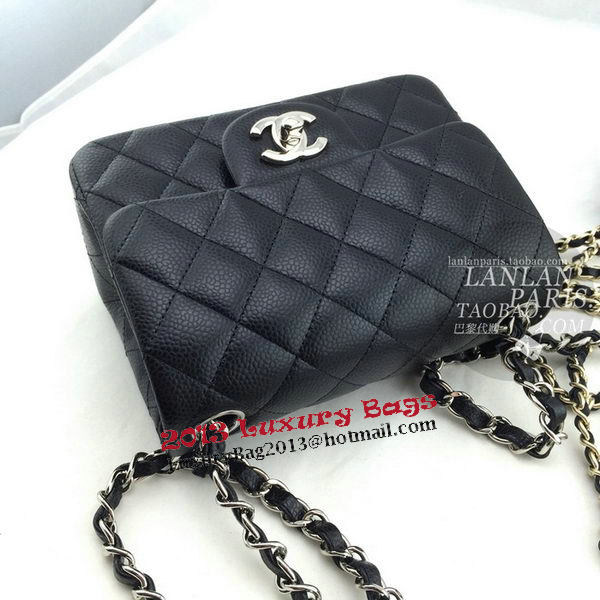 Chanel mini Classic Flap Bag Black Cannage Pattern 1115 Silver