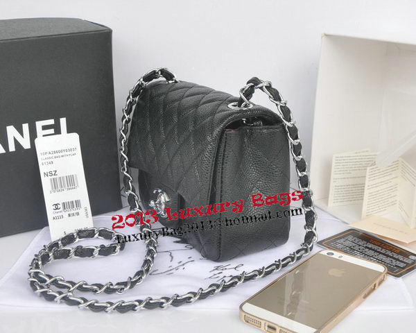 Chanel mini Classic Flap Bag Black Cannage Pattern 1115 Silver