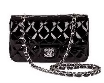 Chanel mini Classic Flap Bag Black Patent Leather 1117 Silver