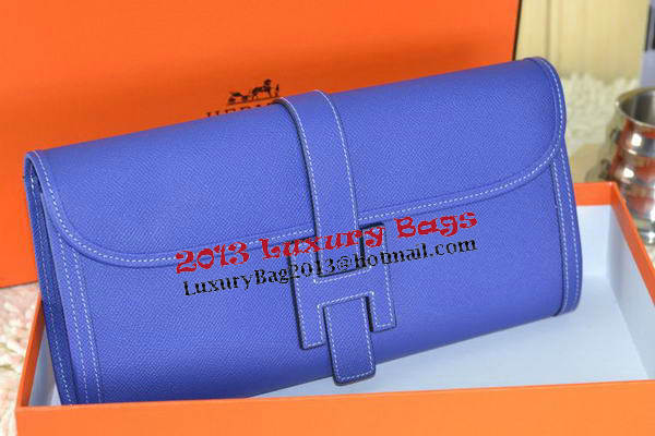 Hermes Jige Clutch Bag Calfskin Leather Royal