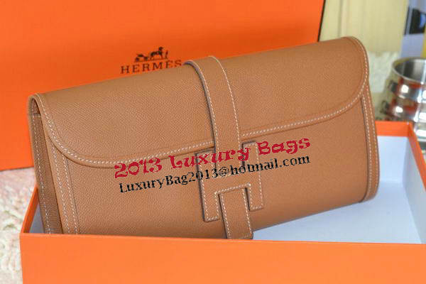 Hermes Jige Clutch Bag Calfskin Leather Wheat