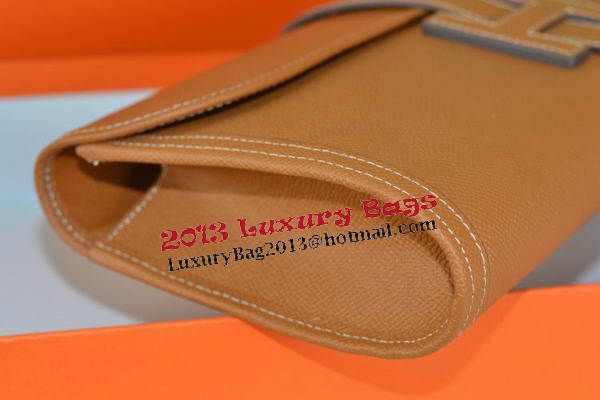 Hermes Jige Clutch Bag Calfskin Leather Wheat