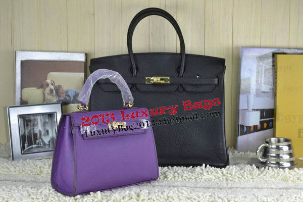 Hermes Kelly 22cm Tote Bag Calfskin Leather Purple