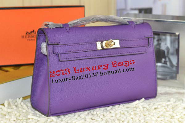 Hermes MINI Kelly 22cm Tote Bag Calfskin Leather Purple