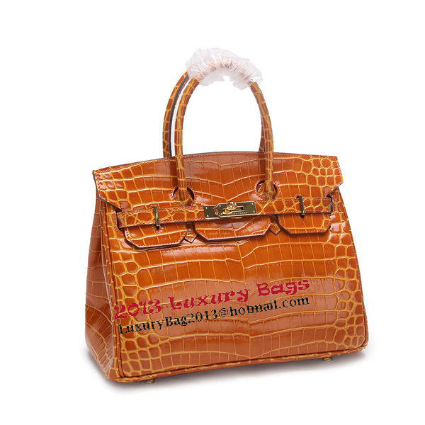 Hermes Birkin 30CM Tote Bags Wheat Iridescent Croco Leather Gold