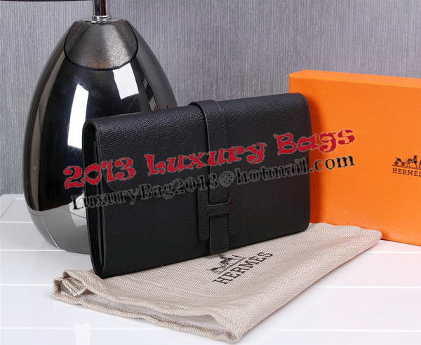 Hermes Jige Clutch Bag Calfskin Leather H8057 Black