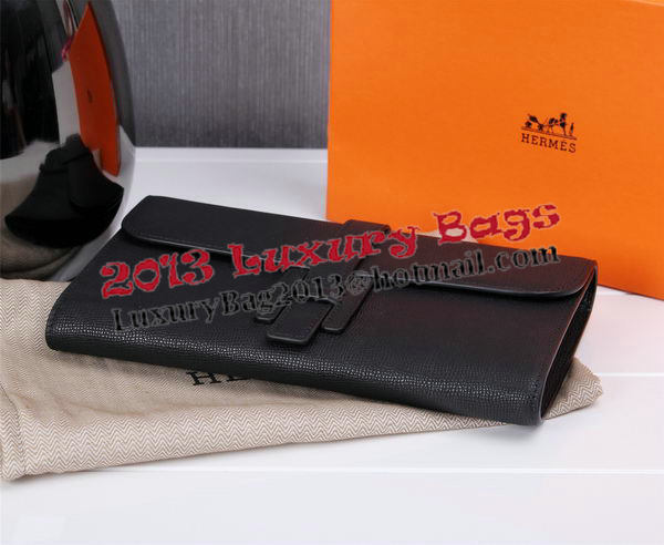 Hermes Jige Clutch Bag Calfskin Leather H8057 Black