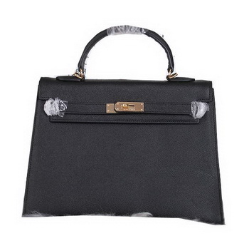 Hermes Kelly 32cm Shoulder Bags Grained Leather Black