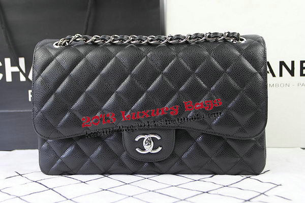 Chanel Classic Flap Bag Black Cannage Pattern CF1113 Silver