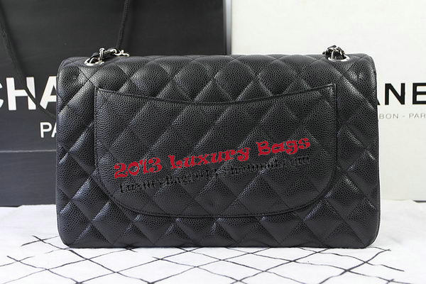 Chanel Classic Flap Bag Black Cannage Pattern CF1113 Silver