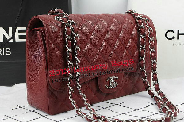 Chanel Classic Flap Bag Burgundy Cannage Pattern CF1113 Silver