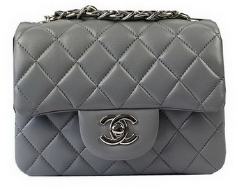 Chanel Classic MINI Flap Bag Grey Original Sheep Leather CF1115 Silver