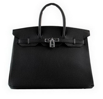 Hermes Birkin 35CM Tote Bags Black Grainy Leather H-35 Silver