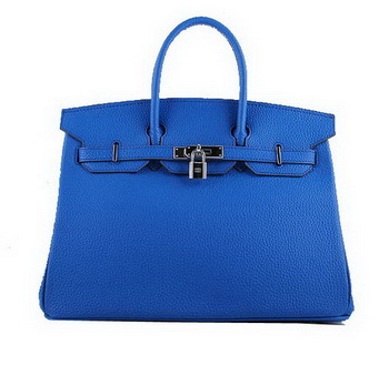 Hermes Birkin 35CM Tote Bags Blue Grainy Leather H-35 Silver