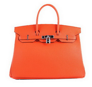 Hermes Birkin 35CM Tote Bags Orange Grainy Leather H-35 Silver