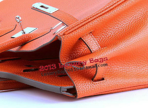 Hermes Birkin 35CM Tote Bags Orange Grainy Leather H-35 Silver