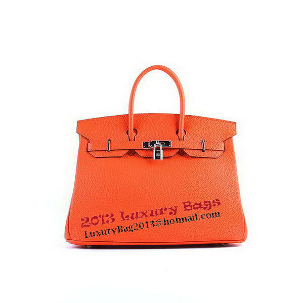 Hermes Birkin 35CM Tote Bags Orange Grainy Leather H-35 Silver